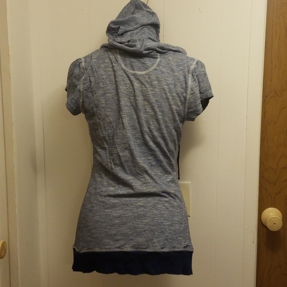 Nautical Blue Deep V Hooded Short sleeve Top Tee - Picture 3 of 4